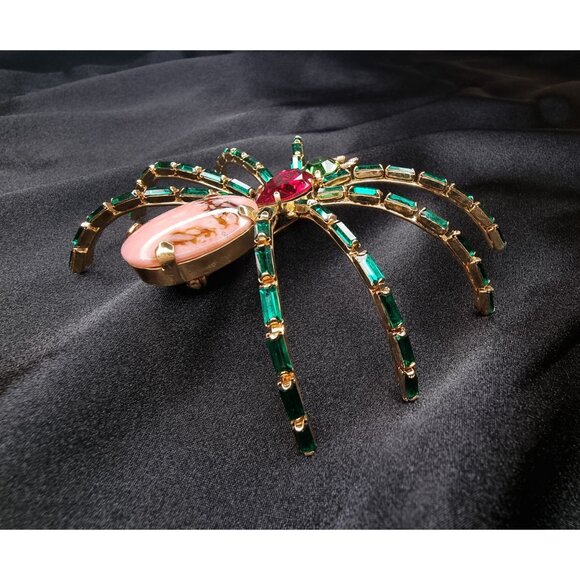 Large Vintage Spider Shoulder Brooch GERMANY Signed Gold-Tone Metal Statement Je - Picture 4 of 6